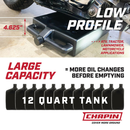 Chapin 78005 Oil Drain Pan, 12‑Quart Low‑Profile Automotive Drain Container, Recycled Polymer Construction, Large Splash‑Free Target Area & Built‑In Carry Handles for Easy Oil & Coolant Changes