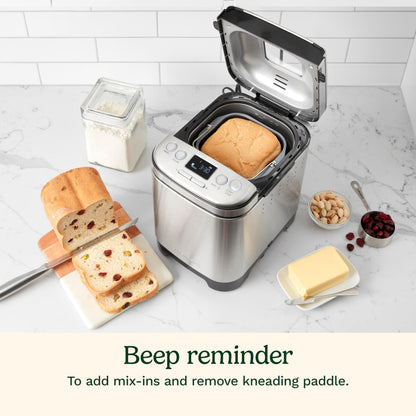 Cuisinart Bread Maker Machine, Stainless Steel Automatic Bread Machine with 12 Menu Options, 3 Loaf Sizes up to 2 Lb., 3 Crust Colors, Removable Nonstick Baking Pan & Kneading Paddle, CBK-110NAS