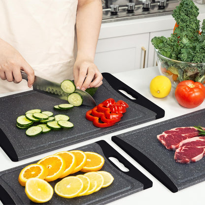 Extra Large Cutting Boards, Plastic Cutting Boards for Kitchen (Set of 3) Cutting Board Set Dishwasher Chopping Board with Juice Grooves Easy-Grip Handles, Dark Grey, Empune
