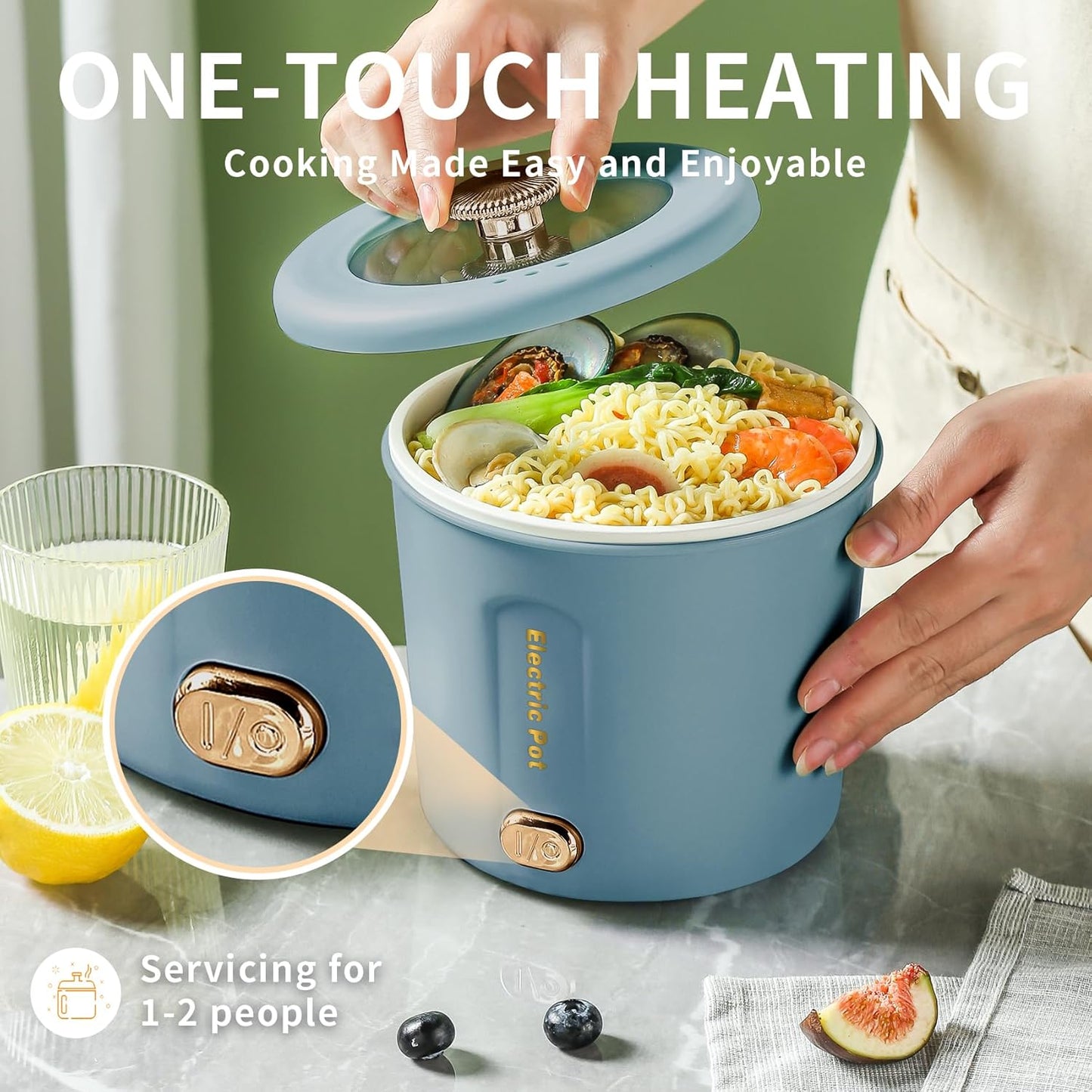 Hot Pot Electric 1L Mini Ramen Cooker, 450W Rapid Noodles Cooker for Cooking Pasta, Egg, Soup