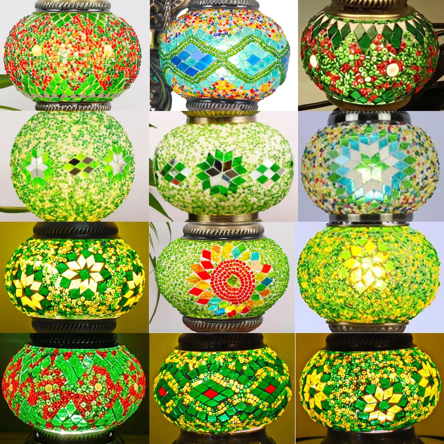 Baquler Turkish Mosaic Lamp Kit DIY Stained Glass Decorative Table Bedside Night Light Tabletop Bohemian Morrocan Lamp Crfat Kit for Living Room Decorations, Make Your Own (Green)