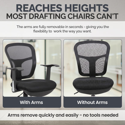 OfficeFactor Drafting Chair Tall Office Chair with Arms Executive Ergonomic Standing Desk Chair with Anti Scratch Wheels and Footrest