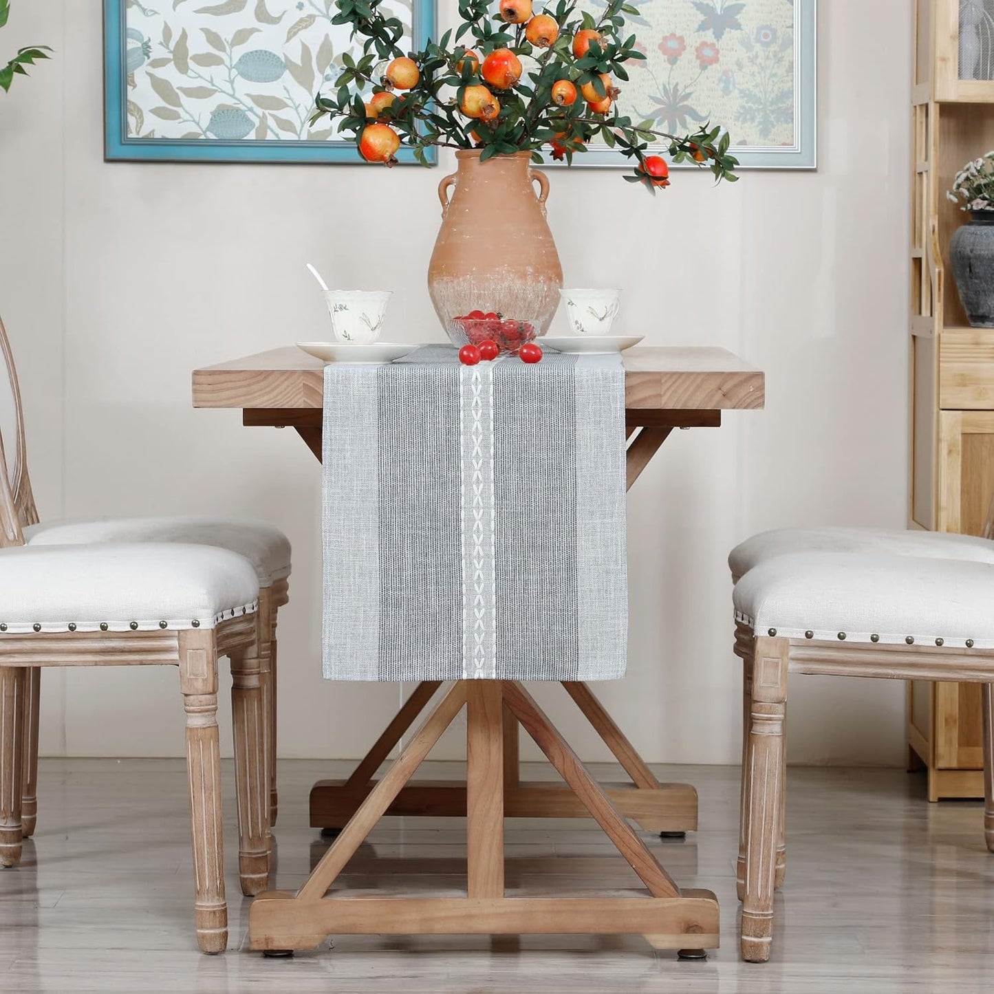 13x90inch Farmhouse Braided Striped Table Runner Rustic Embroidery Coffee Table Runners for Decorations Weddings