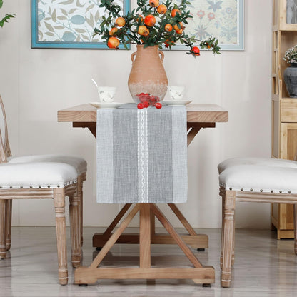 13x90inch Farmhouse Braided Striped Table Runner Rustic Embroidery Coffee Table Runners for Decorations Weddings