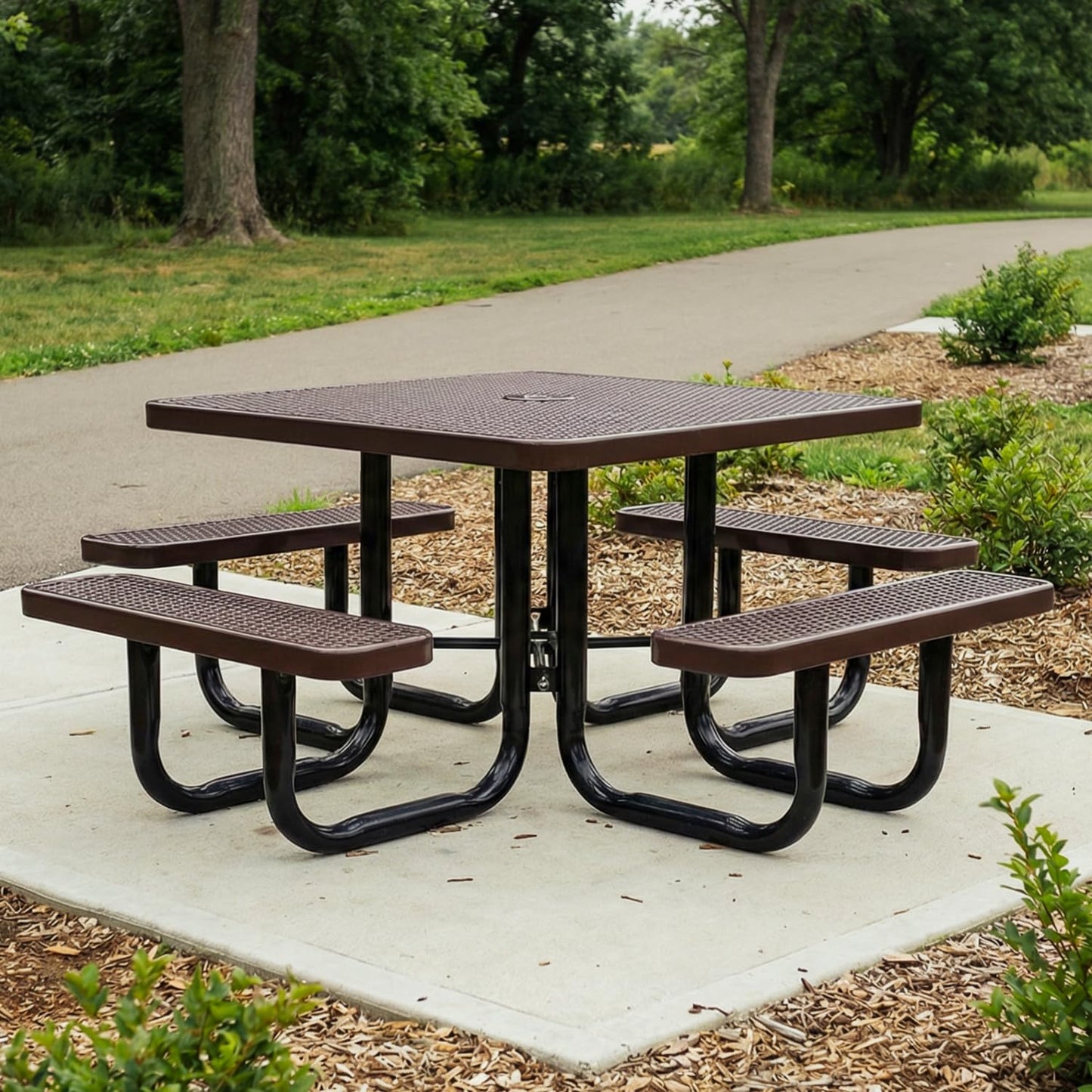 46” Square Heavy-Duty Expanded Metal Brown Picnic Table