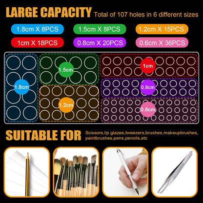 Novabright 2 Pack 105 Holes Acrylic Paint Brush Holder Organizer, Clear Pen Display Stand Rack Detachable Makeup Brush Holder for Pencils Artist Desk, Easy Assembly Art Supplies Storage