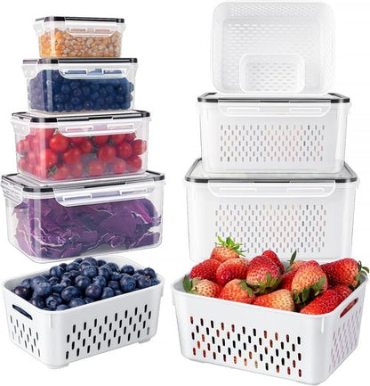 Freshmage Fruit Storage Containers - Airtight Produce Saver with Removable Colander | 6-Piece Set, Large Clear