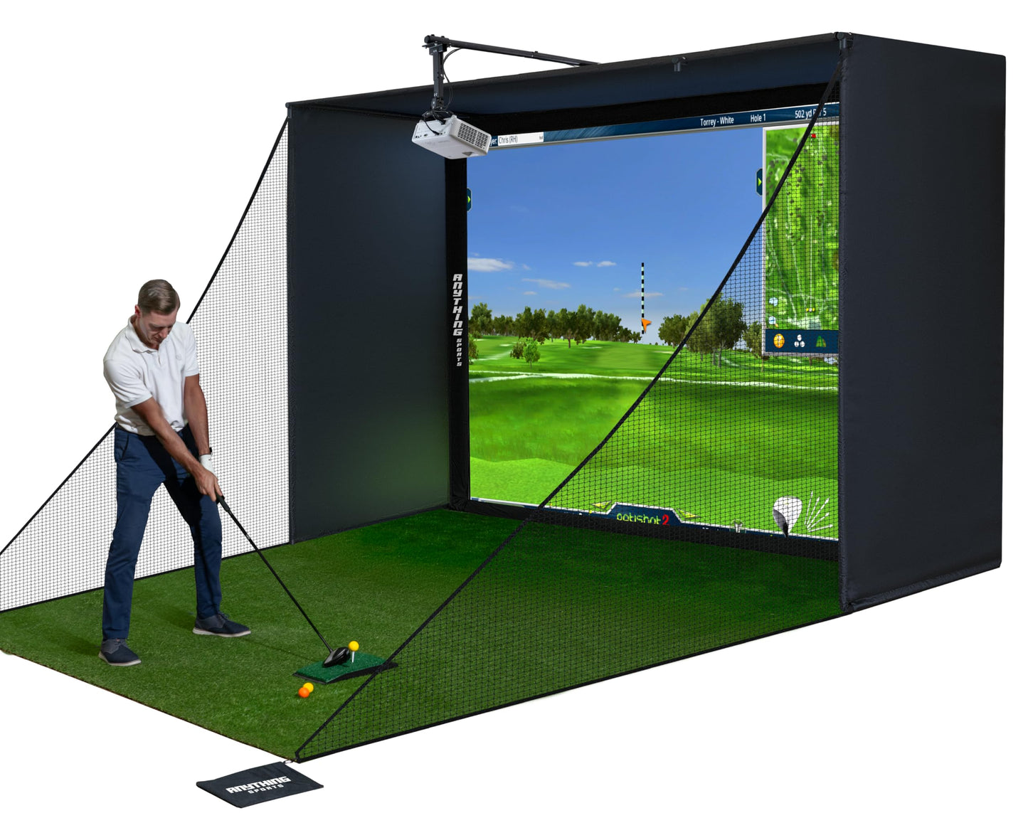 Complete Golf Simulator Enclosure Package – 4K-Ready Impact Screen with Blackout Cage, Projector Mount, Frame Poles, Side Shank Nets | Indoor & Garage Practice | Easy Setup | 12-Month Warranty
