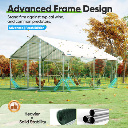 Quictent Advanced Series 12x9 ft Metal Chicken Coop Run with Climbing Ladder, Large Walk-in Outdoor Poultry Cage Heavy Duty Predator Proof Hen Duck Rabbit Farm Pen House, Waterproof Anti-UV Cover