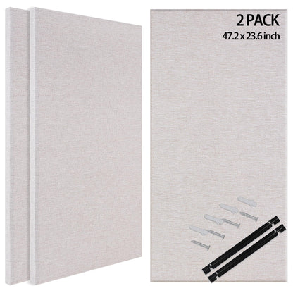 BUBOS 2-Pack Fabric Acoustic Panels with Hanging Hardware, 47.2" x 23.6" x 2" Large Soundproofing Wall Panels, High-Density Sound Absorbing Decor for Home Theater, Studio & Office,Linen