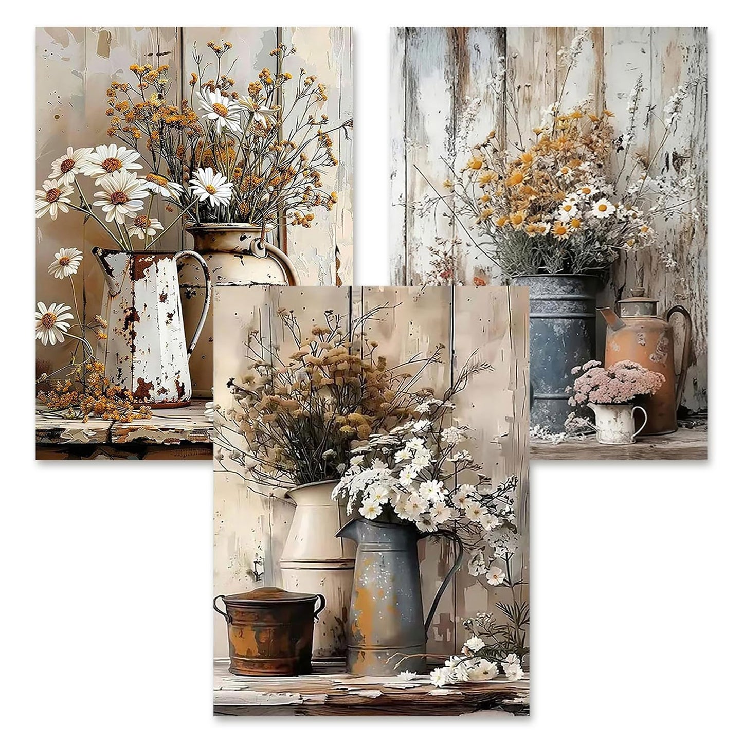 Diamond Art Kits for Adults Beginner, 3 Pack Rustic Farmhouse Daisy Painting Diamond Kits 5D Diamond Dots Gem Art Crafts with Tools Round Full Drill Funny Crafts for Home Wall Decor&Gift 12x16 inch