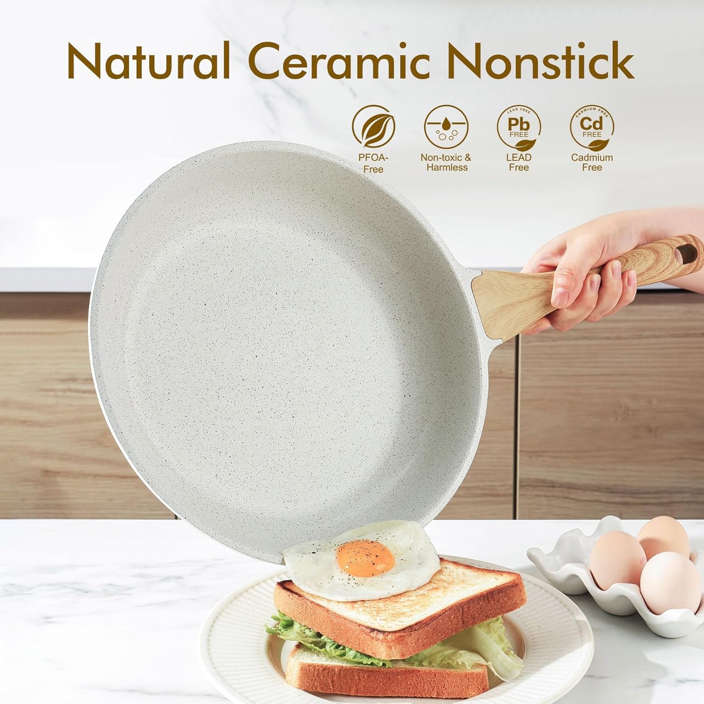 11 Inch SENSARTE Nonstick Ceramic Frying Pan Skillet, Omelet Pan, Healthy Non Toxic Induction Compatible Egg Pan