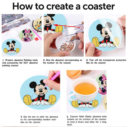 nekpiahu 8Pcs Cartoon Diamond Painting Coasters with Holder,DIY Cartoon Life Coaster Diamond Art Kits for Adults, Beginners Round Full Drill Diamond Art Craft Supplies