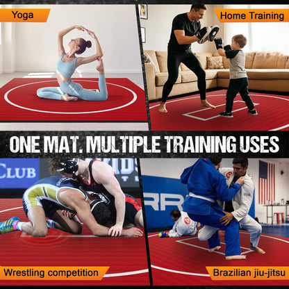 GianToucan Wrestling Mat for Home, ８’x ８’x 1.25” Grappling Mat for Wrestling, MMA, BJJ, Jiu Jitsu, Judo, Gym, Roll-Up Wrestling Practice Mat for Kids & Adults，Easy to Clean Indoor/Outdoor, Red