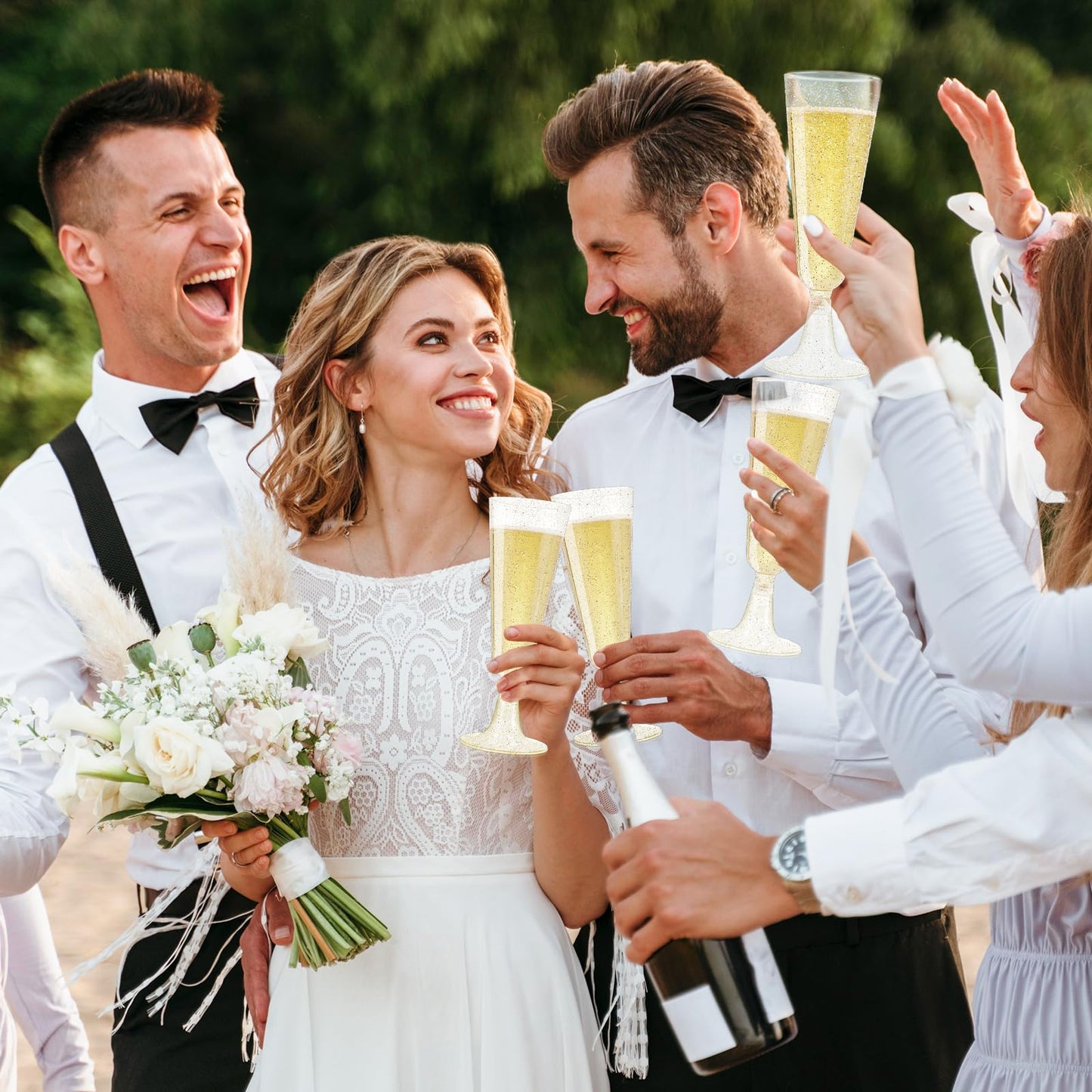 SUREHOME Champagne Flutes Plastic 40 Pcs Gold Glitter Champagne Glasses Disposable Mimosa Glasses Sparkle Clear Acrylic Wedding Toasting Cocktail Cups Bulk for Bridal Shower Birthday Party Supplies