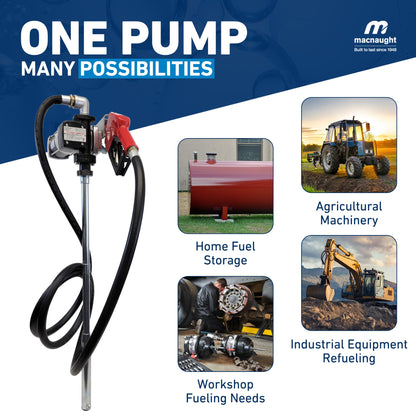 Macnaught Fuel Transfer Pump M3 120V, 20 GPM 1" High Flow Fuel Pump, Auto Shut-Off, Nozzle, Discharge Hose, Expandable to 36" Length, CSA Certified for Gasoline, Diesel, Kerosene, Mineral Spirits