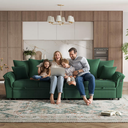 LINSY HOME Oversized Sectional Sleeper Sofa with Pull Out Couch Bed (Green, 110.5'')