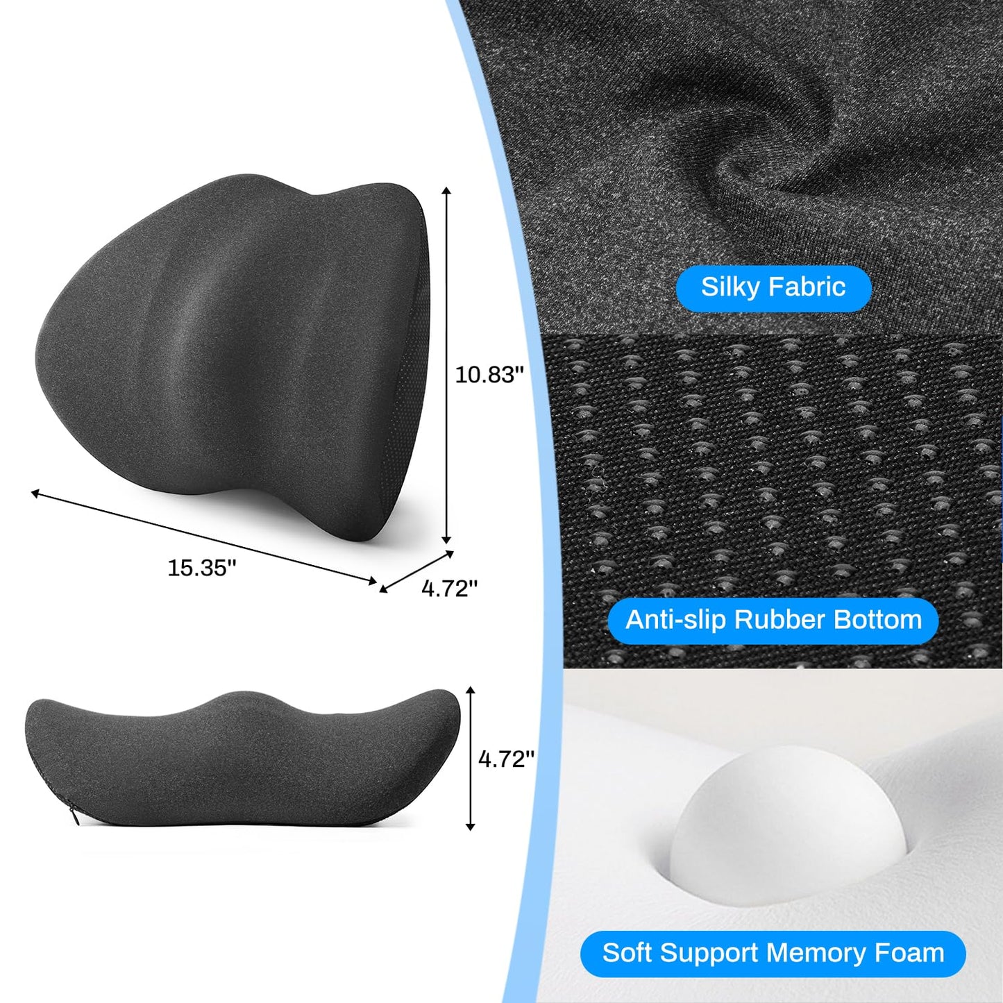 Lumbar Support Pillow for Office Chair and Car Seat - Supportive Memory Foam Cushion for Lower Back Pain Relief and Posture Correction, with Breathable Airflow Channels