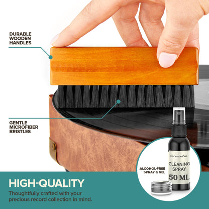 Stock Your Home Vinyl Record Cleaning Kit – 6-Piece Set with Vinyl Cleaner Spray, Anti-Static Velvet Brush, Needle Cleaning Gel & Brush, Drawstring Duster Bag