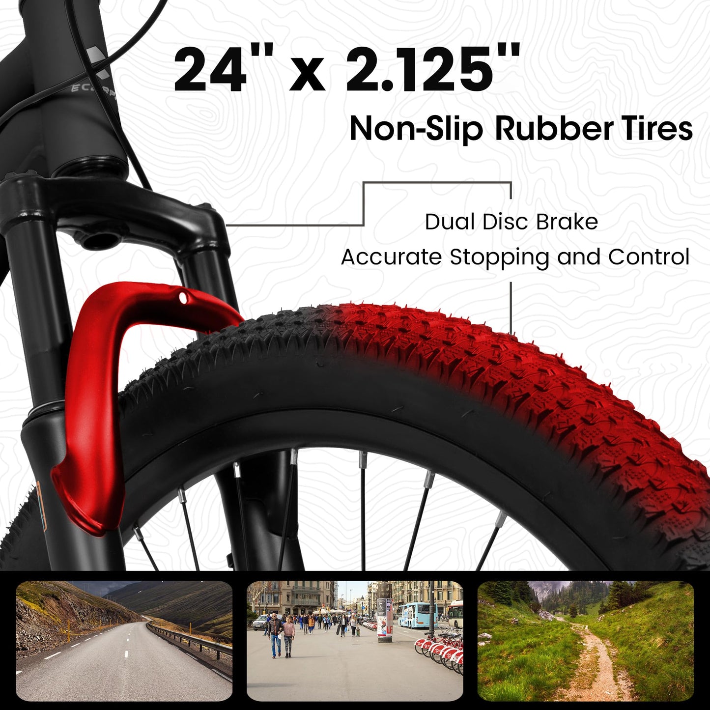 Ecarpat 24 inch Mountain Bike Full Suspension, 21 Speeds Dual Disc Brake Men Boys Bike for 10+ Years, Carbon Steel Frame, Trail Beach Snow Commuter City Bikes, Birthday Gift Choice