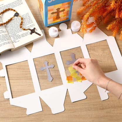 Simgoing 12 Religious Cross Lanterns Crafts with LED Candles Lights Jesus Lights The Way Sunday School Tissue Paper DIY Oil Lamp Cross Hanging Ornament Vsb Church Activity