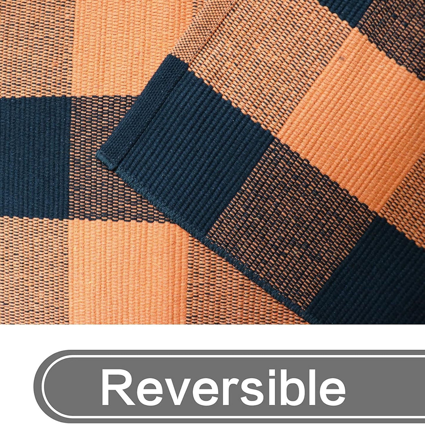MUBIN Hand-Woven Cotton Rug, 27.5 x 43 Inches, Orange and Black Plaid Fall Outdoor Decorative Mat for Porch