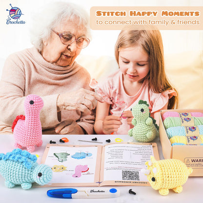 Crochetta Crochet Kit for Beginners, Crochet Starter Kits for Adults, Amigurumi Craft Knitting Crocheting Kits with Step-by-Step Video Tutorials, 6 Pc Hanging Potted Plants Family(40%+ Yarn