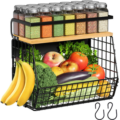 Ofiray-home Magnetic Shelf for Fridge with Wood Lid, Fruit Potato and Onion Storage Bins, Pantry Organizers & Storage, Large Container Magnetic Spice Rack for Refrigerator, Kitchen Counter, Cabinet