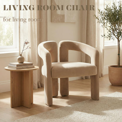 Hyfirm Upholstered Barrel Dining Chairs Set of 6, Khaki Velvet Kitchen Accent Chairs with Arms Modern Side Chairs for Dining Room Bedroom Vanity Reception