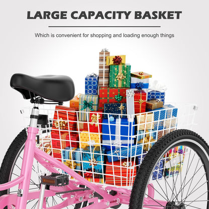 H&ZT Adult Tricycle, 3 Wheeled Bike, Trike Cruiser Bike, with 7-Speed Gear, Parking Brake Handle, Low Step, Large Rear Basket, Elderly Friendly, for Men, Women, and Teens
