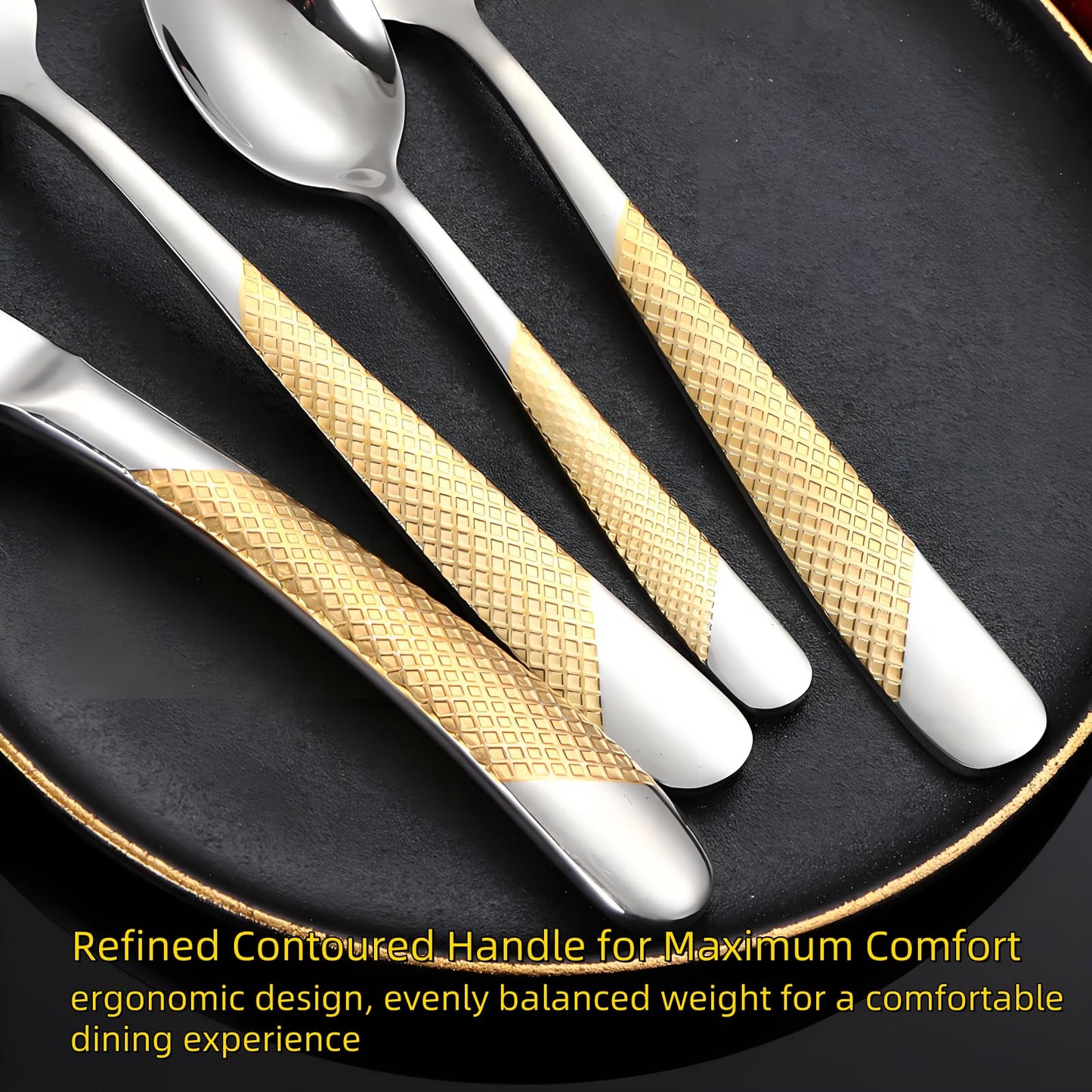 Gold Silverware Set 32 Piece Flatware Cutlery Set Service for 8,18/10 Stainless Steel Heavy Duty Hammered Handle Mirror Polished Dishwasher Safe Luxury Unique Utensil Sets for Home Kitchen Wedding