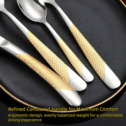 Gold Silverware Set 32 Piece Flatware Cutlery Set Service for 8,18/10 Stainless Steel Heavy Duty Hammered Handle Mirror Polished Dishwasher Safe Luxury Unique Utensil Sets for Home Kitchen Wedding