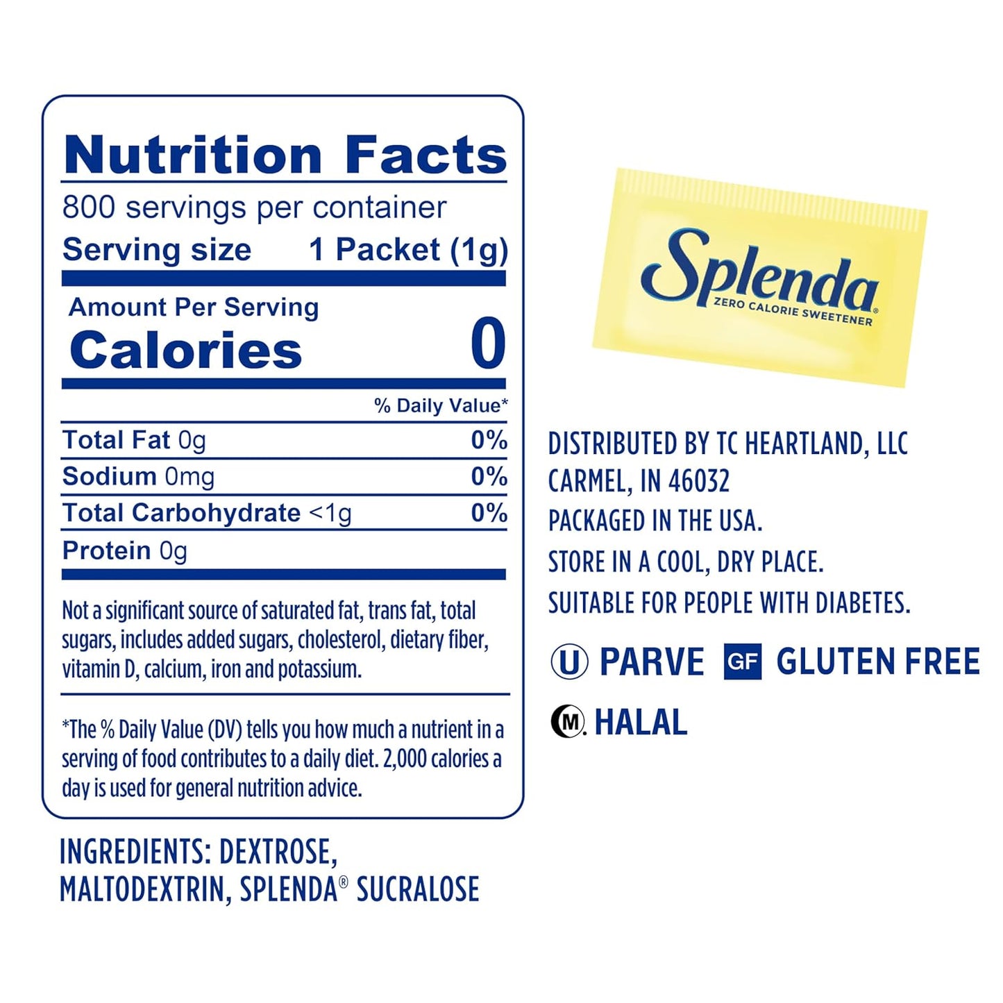 SPLENDA Zero Calorie Sweetener | 800 Packets for Guilt-Free Sweetening