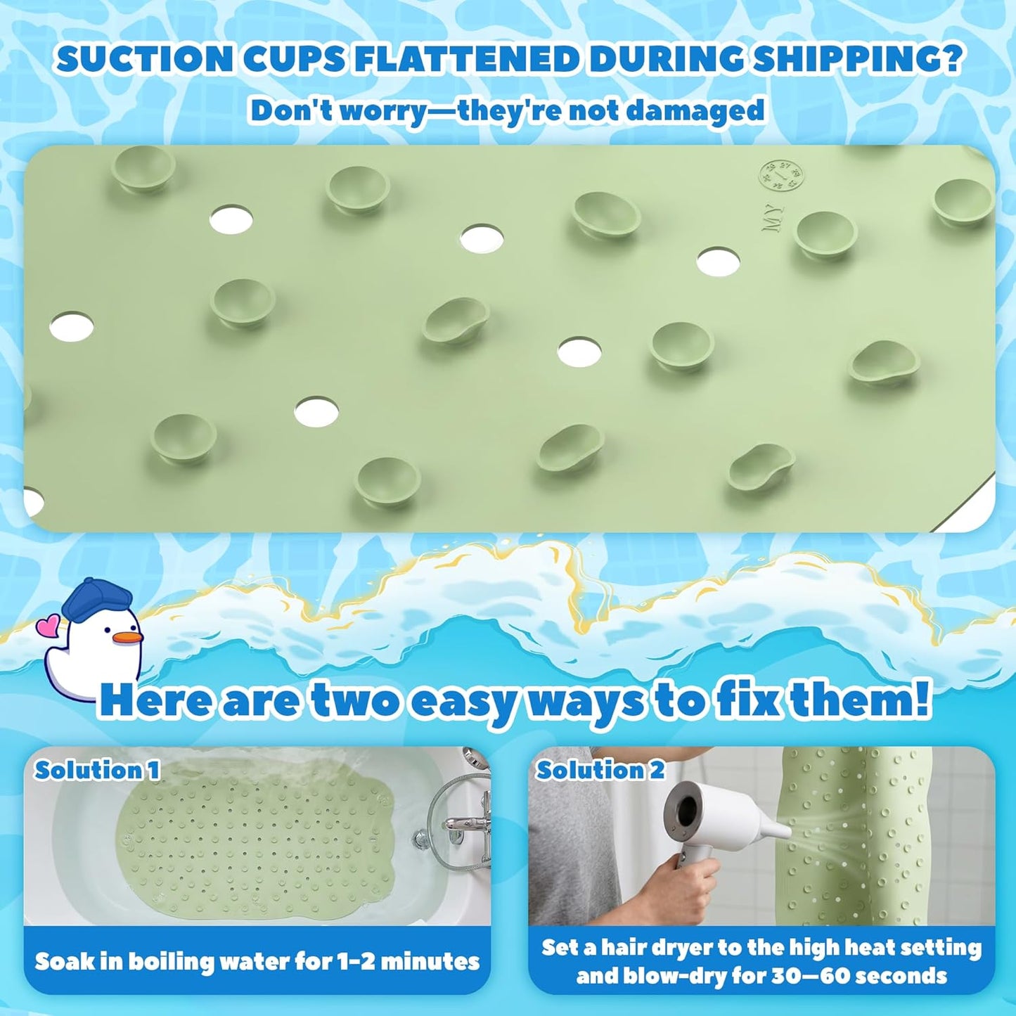 17PCS UNEEDE Kids Bathtub Mat with Non Slip Bathtub Stickers, Non Slip Shower Mat for Toddlers, Washable Anti Slip Tub