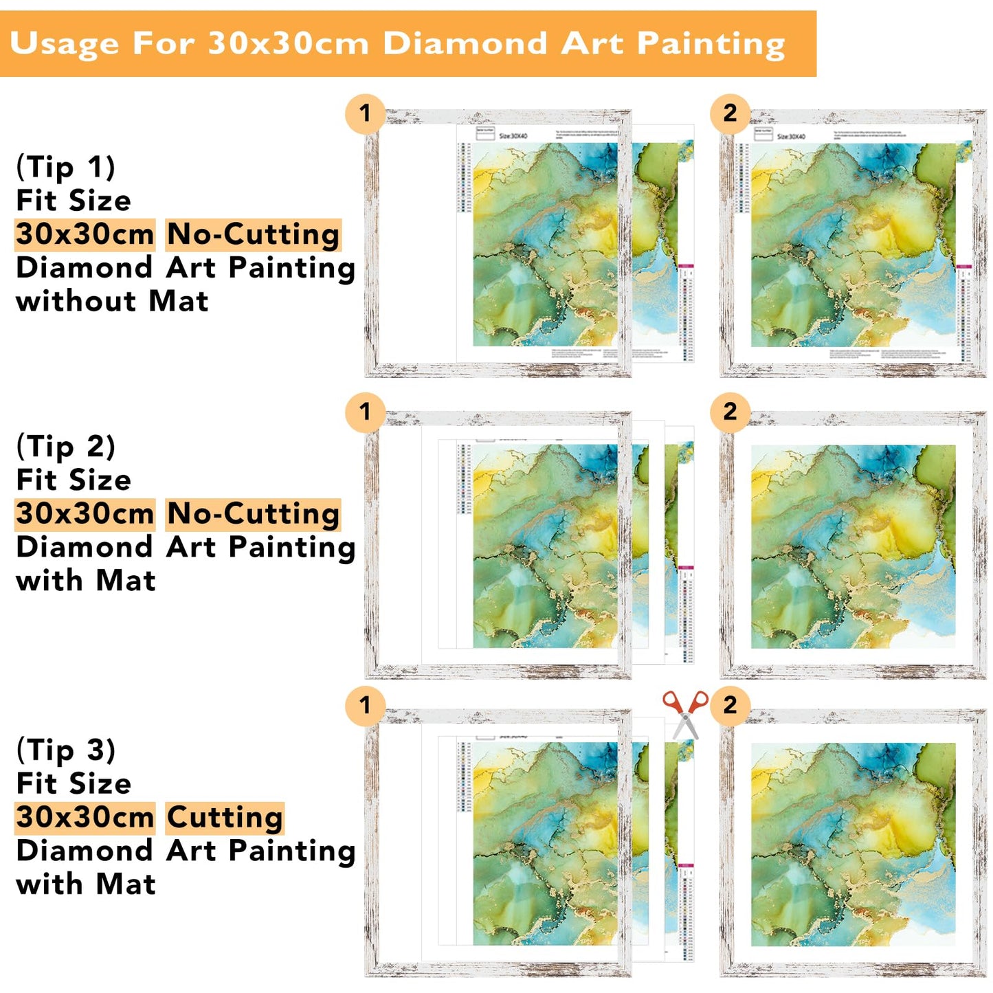 QOTIB Wood 12x12 Frame for 30x30cm Diamond Art Painting, Display Picture 10x10 with Mat or 12x12 without Mat, Large Rustic White Picture Frame for Wall Hanging, 1 Pack