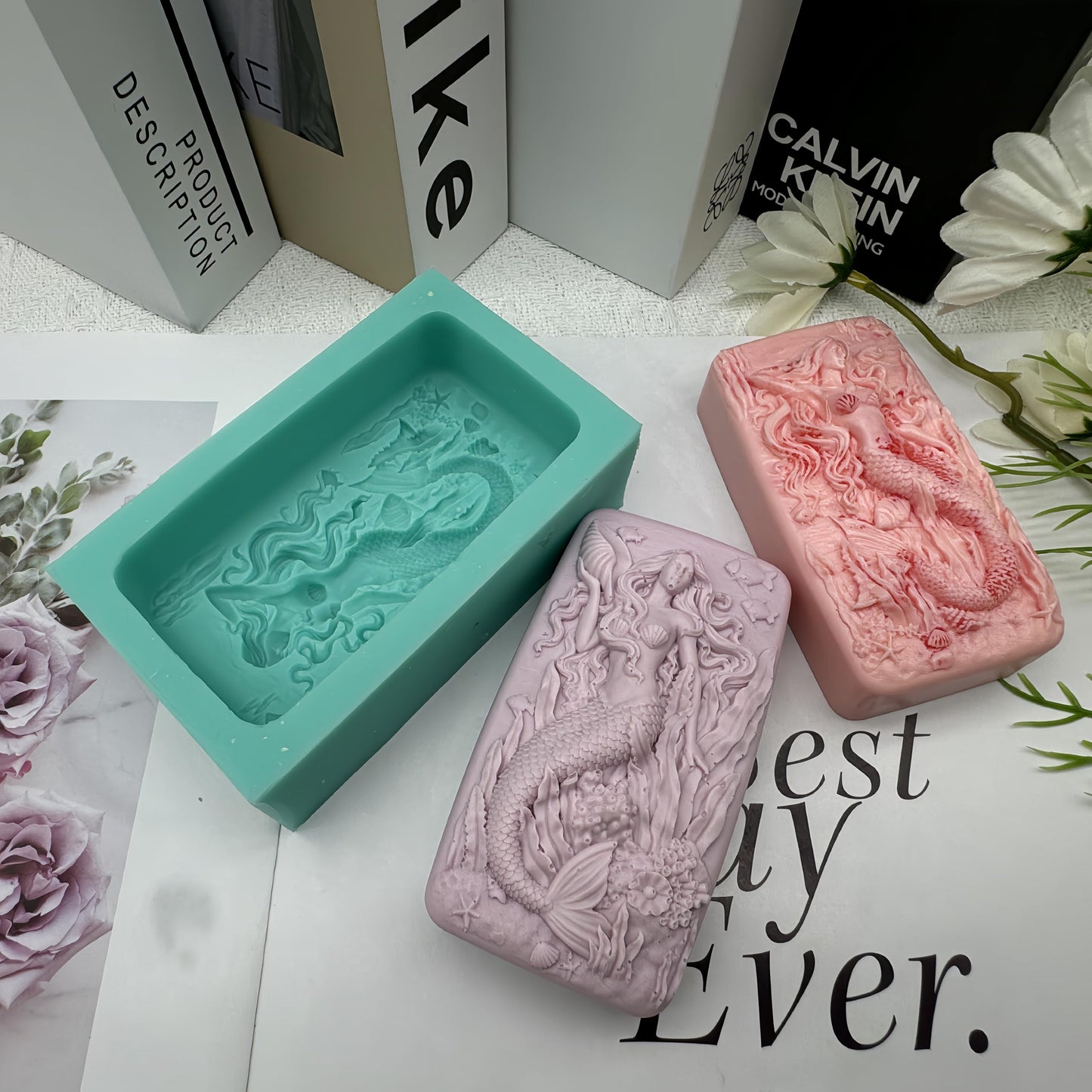 3D Mermaid Soap Mold Fish Tail Candle Wax Molds,Silicone Soap Mold for Handmade Soaps, Lotion Bars Bath Bombs Polymer Epoxy Resin Art Crafts Mould