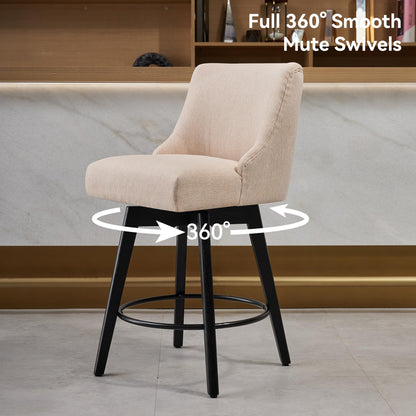 Erdoru Counter Height Bar Stools Set of 4,Swivel Barstools with Backs and Wood Legs,Linen Fabric Upholstered Counter Stools for Kitchend Island,Mid-Century Modern 26"Seat Height Bar Chairs,Flax Beige
