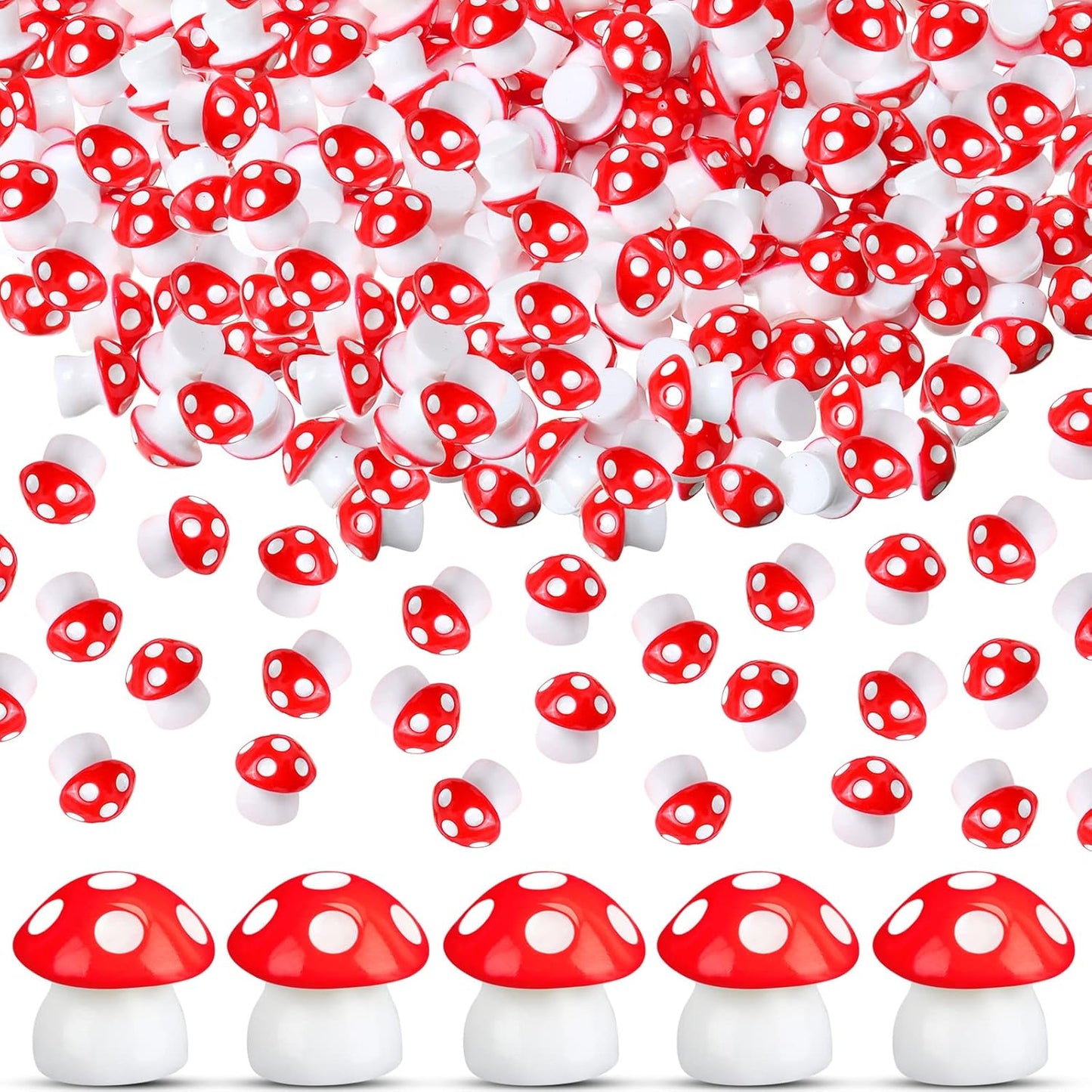 160 Yulejo Pcs Tiny Mushroom Miniature Figurines, Realistic Resin Mushroom Statue Decor, Red, Modern Contemporary