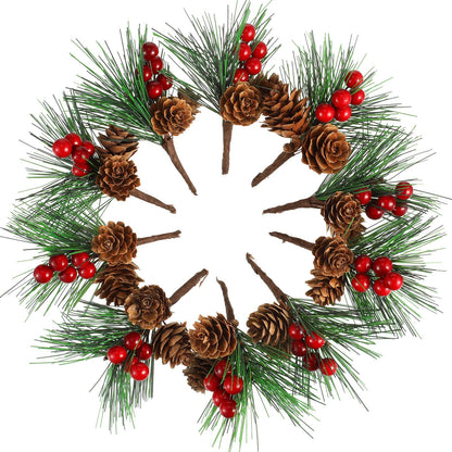 WILLBOND 24 Pieces Christmas Floral Picks, Artificial Pine Picks Christmas Pine Needles Branches with Berry Pinecones Fake Berries for Flower Arrangements Wreaths Xmas Tree Decoration(Red)