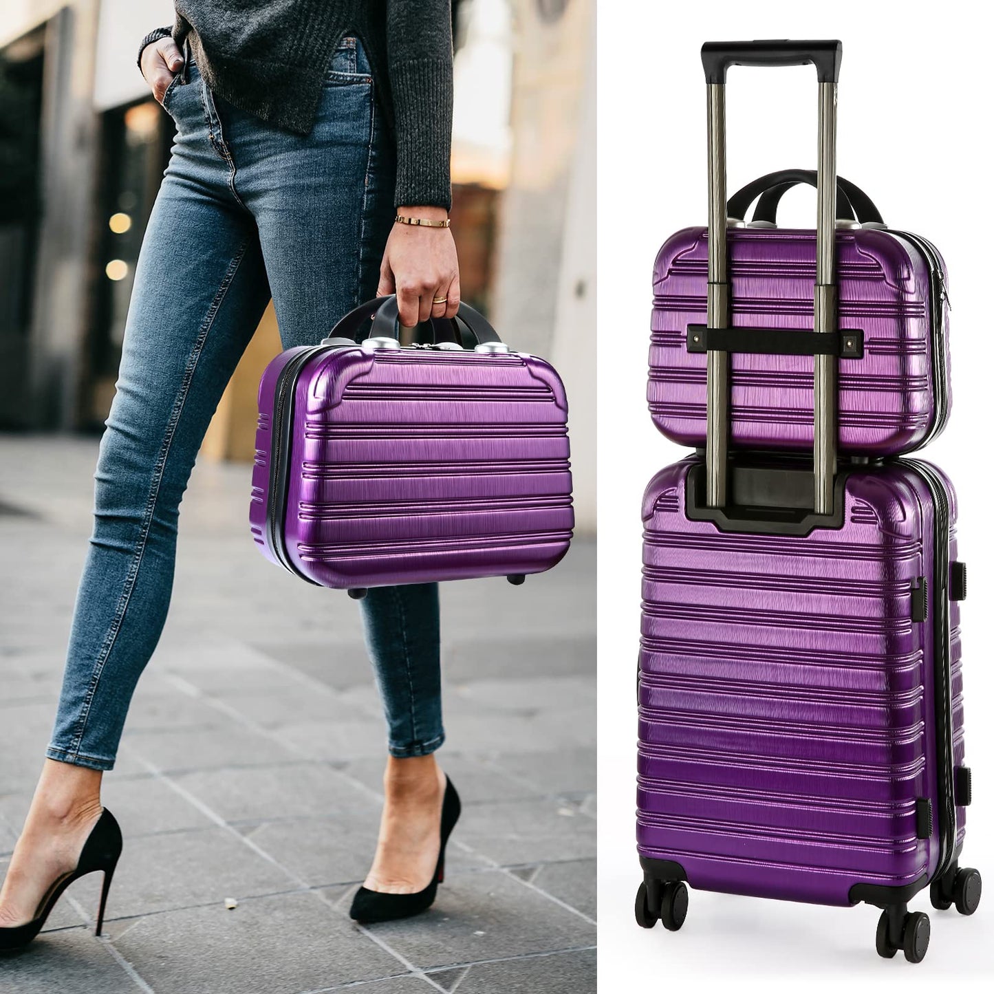 14-Inch Makeup Train Case Hardshell PC+ABS Travel Cosmetic Organizer, Makeup Storage Box for Toiletry Durable Portable Gifts for Women.