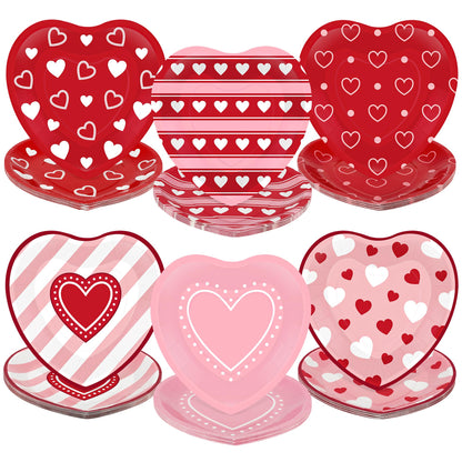 QZYL 48 PCS Valentines Plates, 9 IN Disposable Heart Shaped Plates, Red Pink Heart Design Heart Plates Valentines Paper Plate, Pink Dinnerware VD Party Supplies Wedding Table Decor