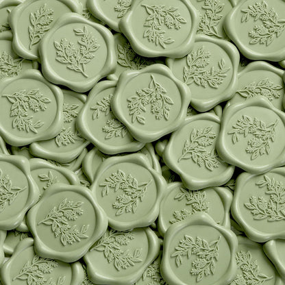 UNIQOOO Wax Seal Stickers - Eucalyptus Wedding Invitation Envelope Seal Stickers, 50 Pcs Self- Adhesive Sage Green Stickers, Perfect for Invitation, Christmas, Gift Wrapping