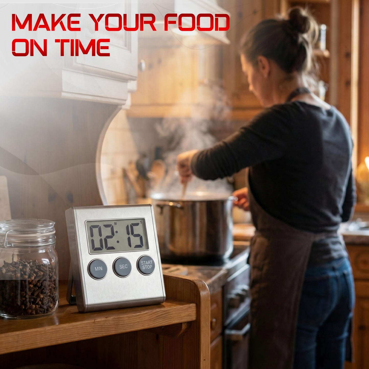Digital Kitchen Timer for Cooking, Magnetic Countdown Timer with Loud 80dB Alarm, Large Display, Adjustable Stand, Auto Memory, Stop Watch for Classroom, Study, Kids - Silver