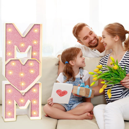 Mother’s Day Decorations LED Letter Lights, 4 Feet Tall ‘MOM’ Marquee Letters Lights Large Heart Sign for Mother’s Day Wall Deor Birthday Party Decorations Supplies, Pink