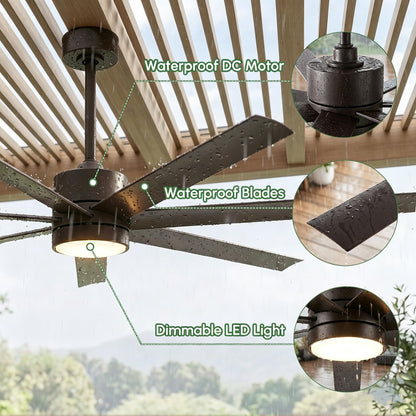 56 Inch Outdoor Smart Ceiling Fan with Lights, IP65 Wet-Rated All-Weather Waterproof Fan, Alexa/App/Remote Control, 7 UV-Proof Blades, High CFM Quiet DC Motor for Patio, Porch, Gazebo & Commercial