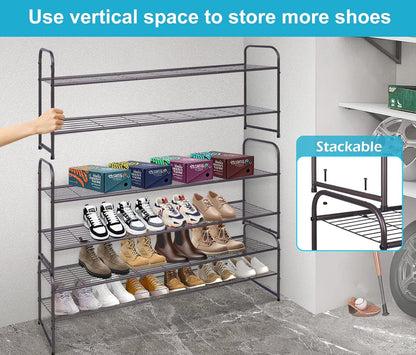 KEETDY 2-Tier Long Shoe Rack for Closet, Entryway Shoe Organizer for 18 Pairs, Metal Stackable Storage Shelf (Bronze)
