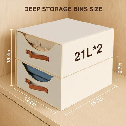 Homsorout Large Fabric Storage Bins - Collapsible Closet Organizers with Drawers | 4 Pack in Beige