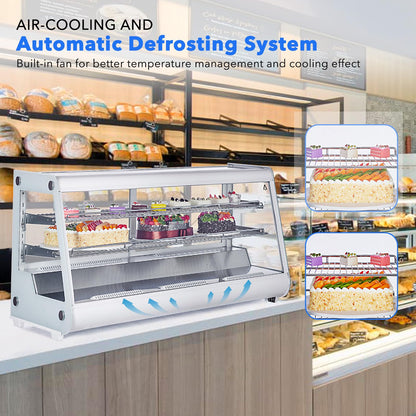 Towallmark 8.1 Cu.Ft. Refrigerated Display Case, 100L Countertop Pastry Display with LED Lighting, TURBO Cooling & Frost-Free Air-Cooling, 2-Tier Commercial Cake Refrigerator for Bakery & Dessert Shop
