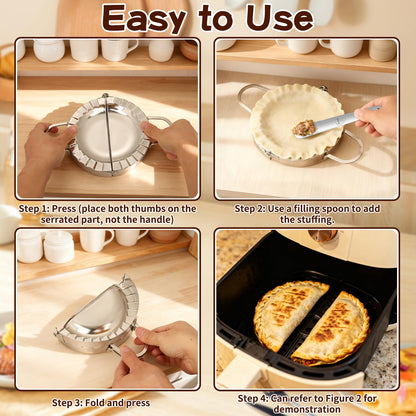 Empanada Maker Press, 6 Inch and 3.7 Inch Stainless Steel Tortilla Crimper Sealer with 1 Wonton Wrappers Tool, 2-in-1 Dough Cutter & Mold for Empanadas, Dumplings, Ravioli, Pierogi, Hand Pies