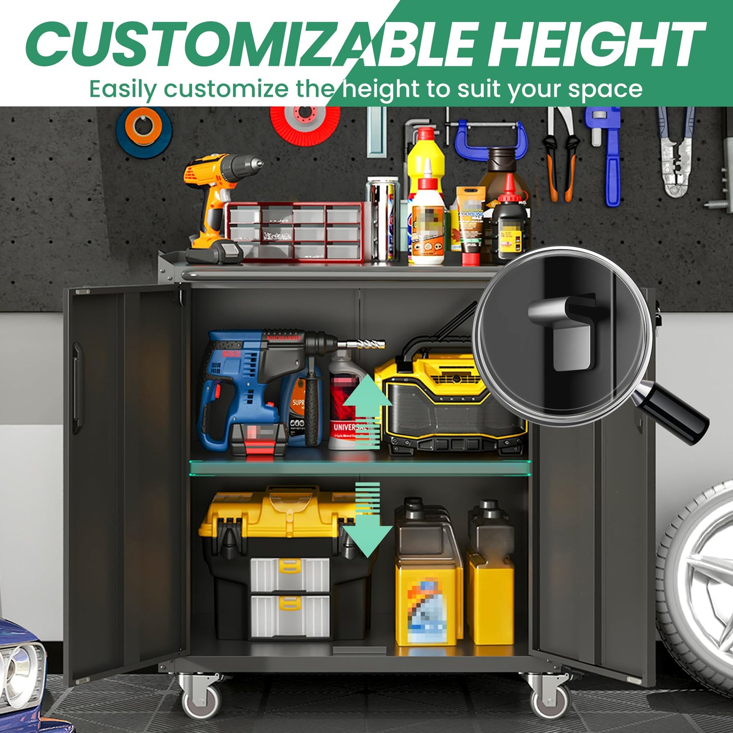 VIYET Metal Tool Cabinet,Garage Storage Cabinet System,Wall Cabinet & Locking Rolling Tool Cabinet with Doors and Adjustable Shelves,Steel Tool Cabinets for Home